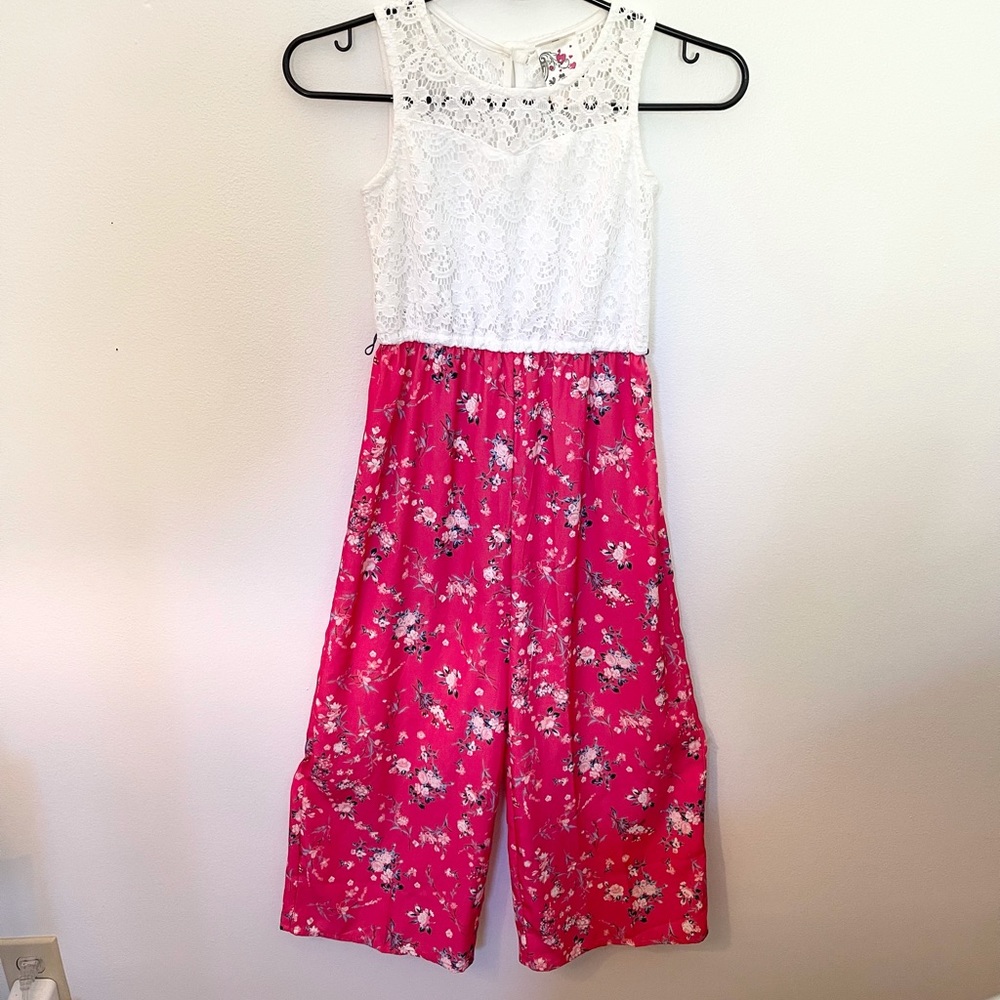 Jenna and Jesse girls pink and white floral romper
